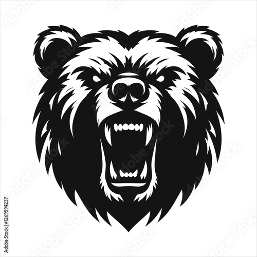 snarling bear silhouette vector line art logo design