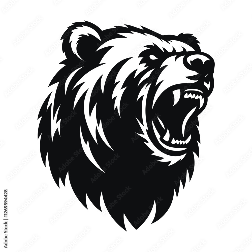 Fototapeta premium snarling bear silhouette vector line art logo design