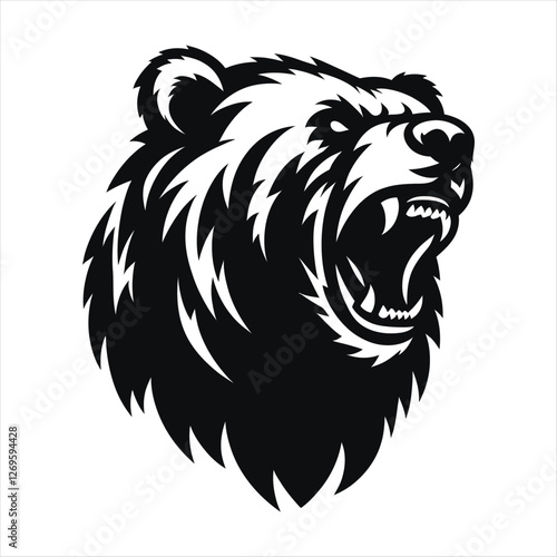 snarling bear silhouette vector line art logo design