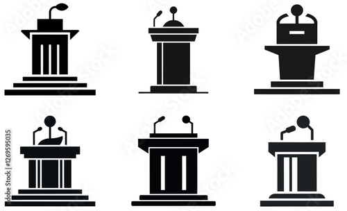Collection of Various Podium and Lectern Illustrations for Presentations and Speeches