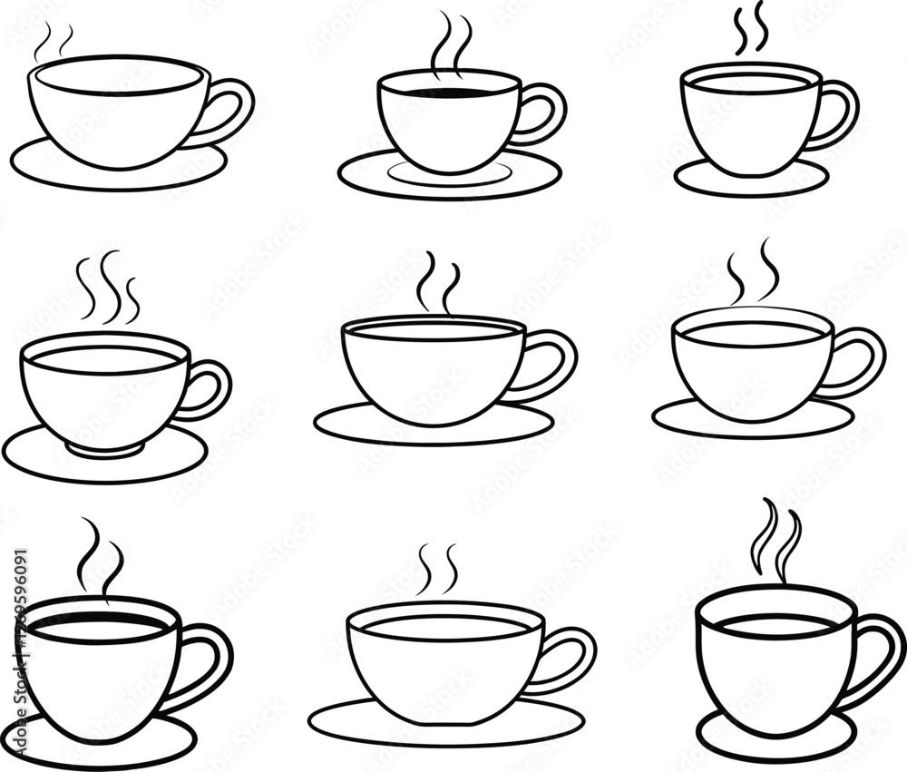 cup of coffee line art design set cup of coffee line art design set