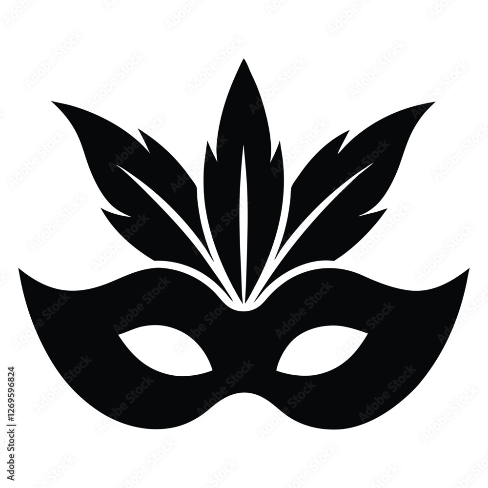 masquerade mask silhouette vector with feathers, modern and stylish mask vector art illustration on white background masquerade mask silhouette vector with feathers, modern and stylish mask vector art illustration on white background