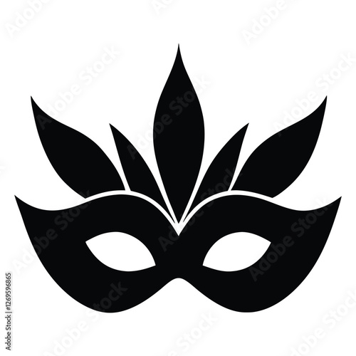 masquerade mask silhouette vector with feathers, modern and stylish mask vector art illustration on white background