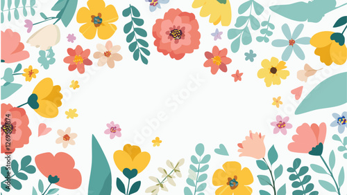 明るくて鮮やかで美しい花のフレームのイラスト、コピースペース