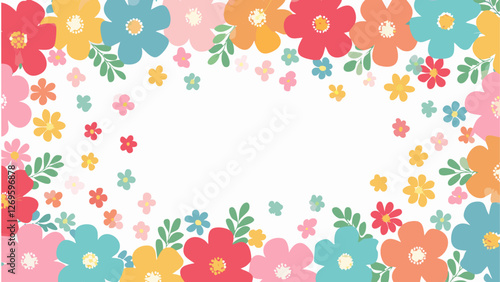 明るくて鮮やかで美しい花のフレームのイラスト、コピースペース