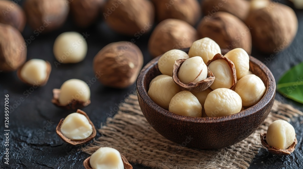 Angle of macadamia texture and composition background Angle of macadamia texture and composition background
