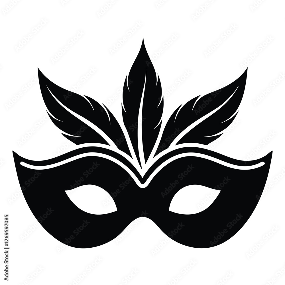 masquerade mask silhouette vector with feathers, modern and stylish mask vector art illustration on white background masquerade mask silhouette vector with feathers, modern and stylish mask vector art illustration on white background