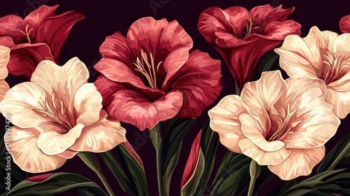 Wallpaper Mural Bold Crimson Gladiolus Flowers Digital Illustration in Vibrant Colors Torontodigital.ca