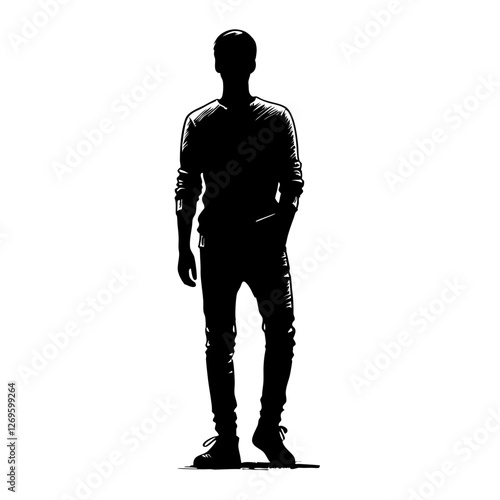 Silhouette of a person standing confidently in a minimalistic vector style