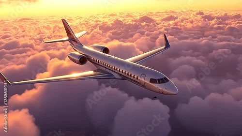 Wallpaper Mural Airplane soaring above vibrant sunset clouds, showcasing serene travel and adventure in the sky Torontodigital.ca