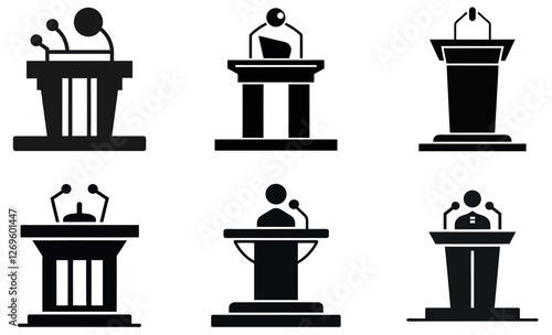 Collection of Diverse Podium and Lectern Illustrations for Presentations and Public Speaking
