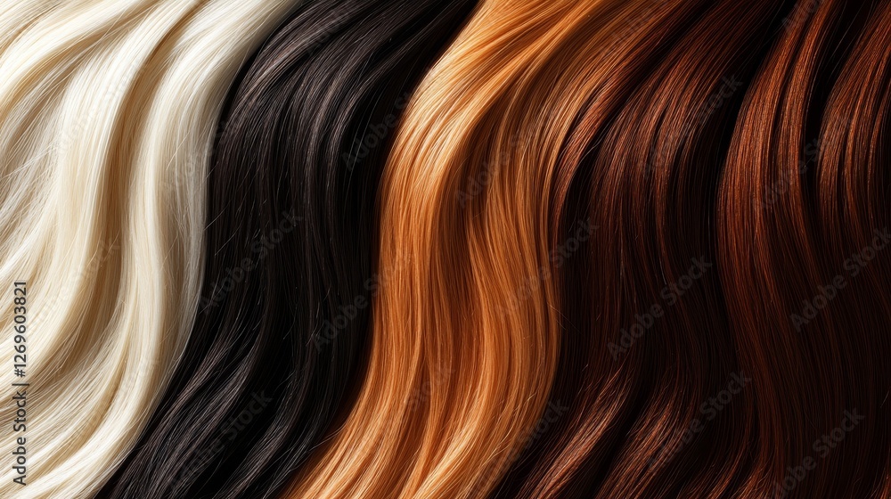 Fototapeta premium Hair colorful blonde brunette strands texture close up composition background