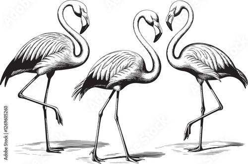 Vintage engrave flamingo art set illustration. Engraving flamingo bird vector illustration.