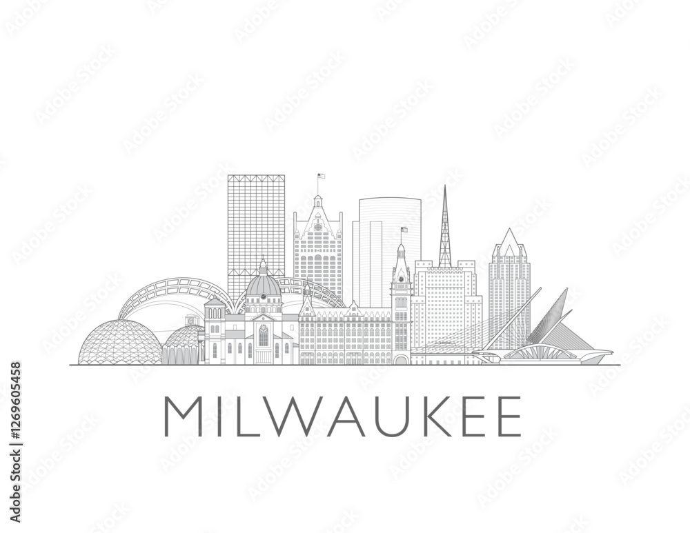 Fototapeta premium Milwaukee skyline. Hand drawn vector illustration. Linear style.