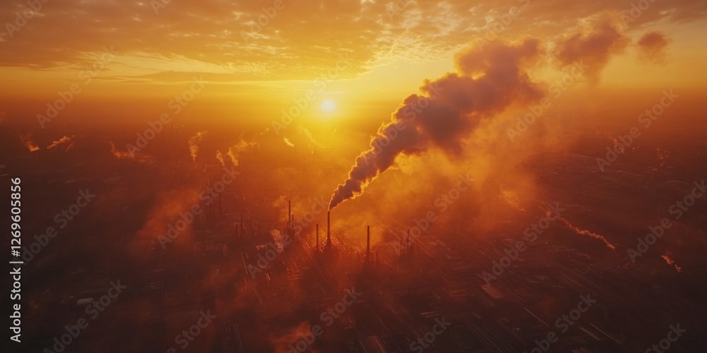Obraz premium Industrial factory with smoke stacks