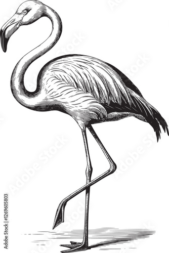 Vintage engrave flamingo illustration. Engraving flamingo bird vector illustration.