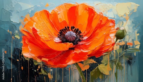 Orange  Poppy Flower Painting