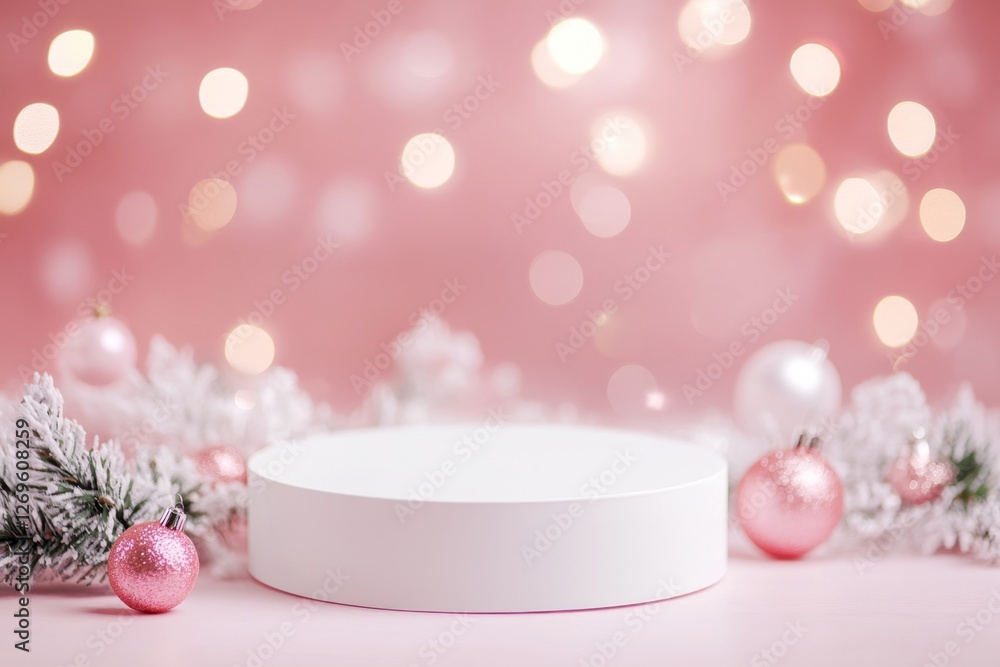 Pink Christmas display podium with ornaments Pink Christmas display podium with ornaments
