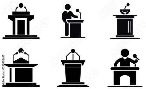 Collection of diverse podium and lectern illustrations for presentations and speeches