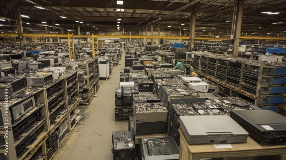 Massive Warehouse Filled With Electronic Scrap Components Massive Warehouse Filled With Electronic Scrap Components