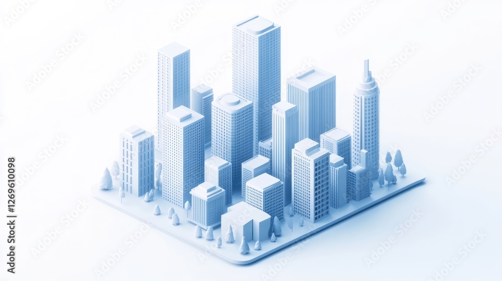Isometric city model, urban planning, white background, architecture design, real estate
