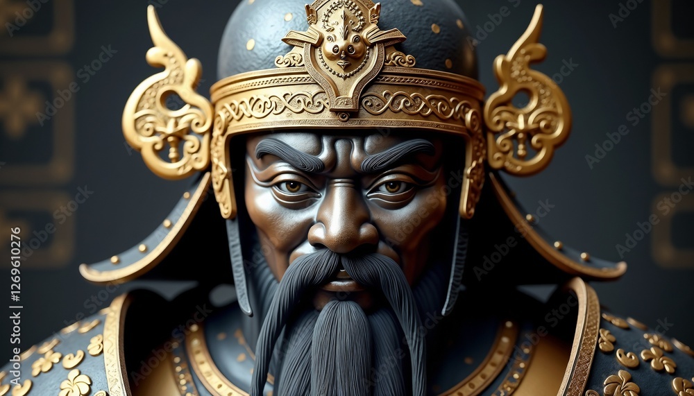 Fototapeta premium Intricate Xiongnu warrior helmet background with battle-worn and regal design