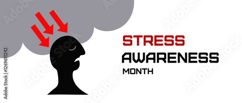 Stress Awareness Month banner.  Silhouette of stress person illustration. line art doodle hand drawn Vector Illustration.