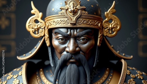 Intricate Xiongnu warrior helmet background with battle-worn and regal design