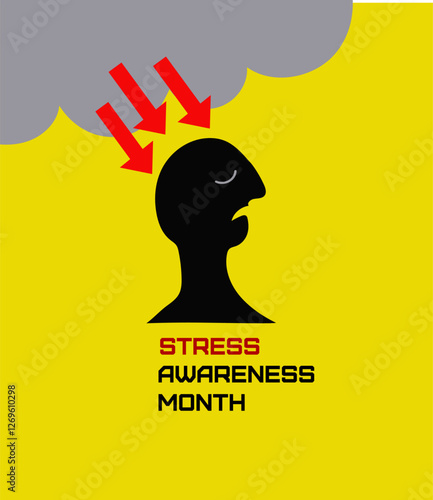 Stress Awareness Month banner.  Silhouette of stress person illustration. line art doodle hand drawn Vector Illustration.