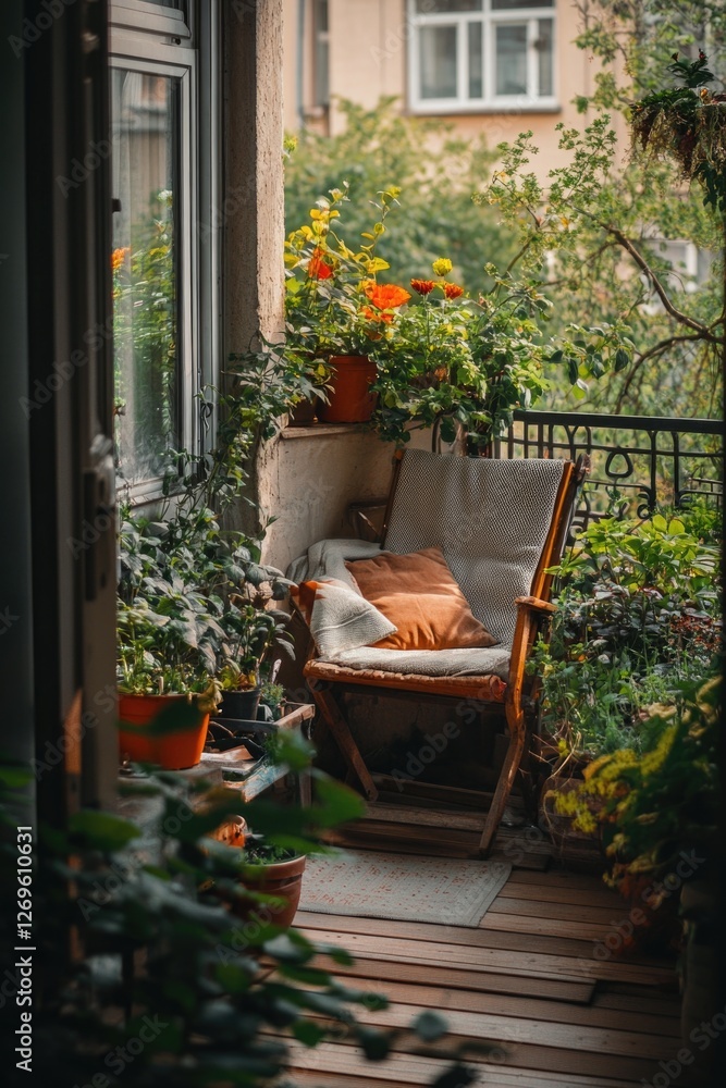 Fototapeta premium Cat on balcony chair