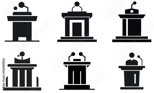 Collection of diverse podium and lectern illustrations for presentations and speeches