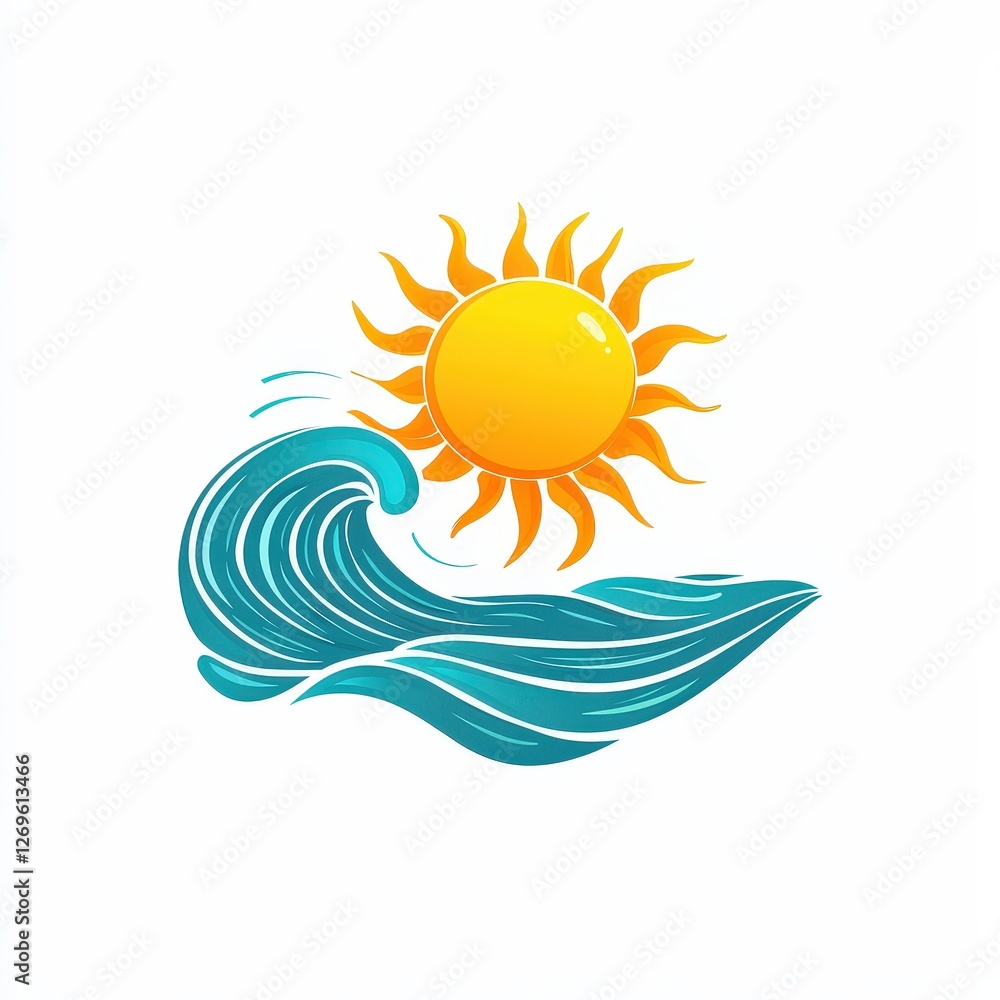 Design of sun over sea waves icon logo illustration isolated on white background Design of sun over sea waves icon logo illustration isolated on white background