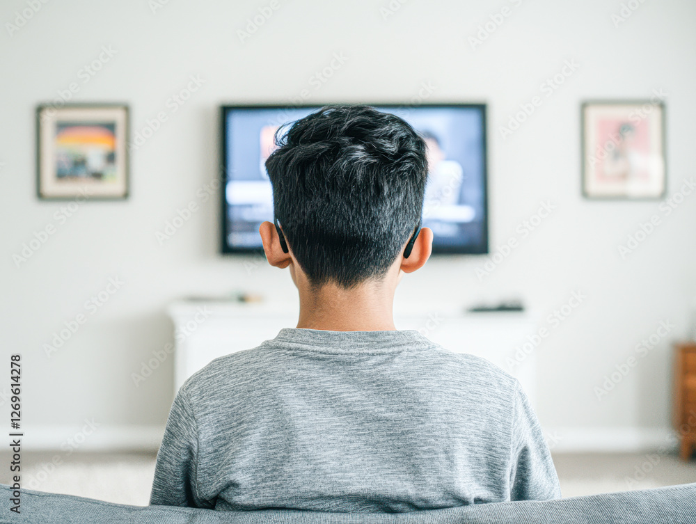 Fototapeta premium Cozy family time child watching digital content in living room
