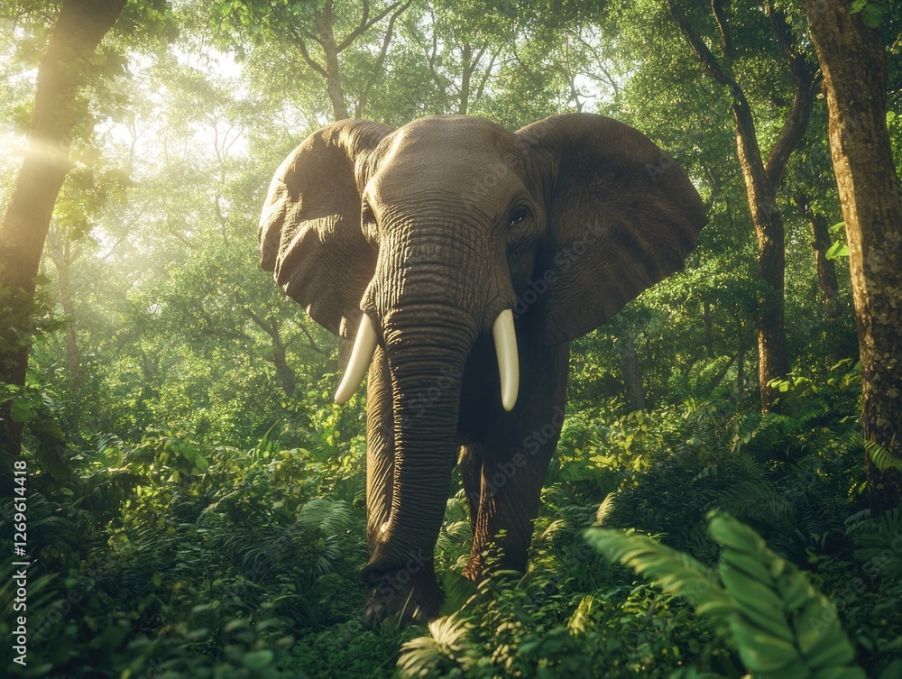 Fototapeta premium Elephant in Lush Green Forest