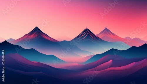 a blurry image of mountains with a pink sky in the background
