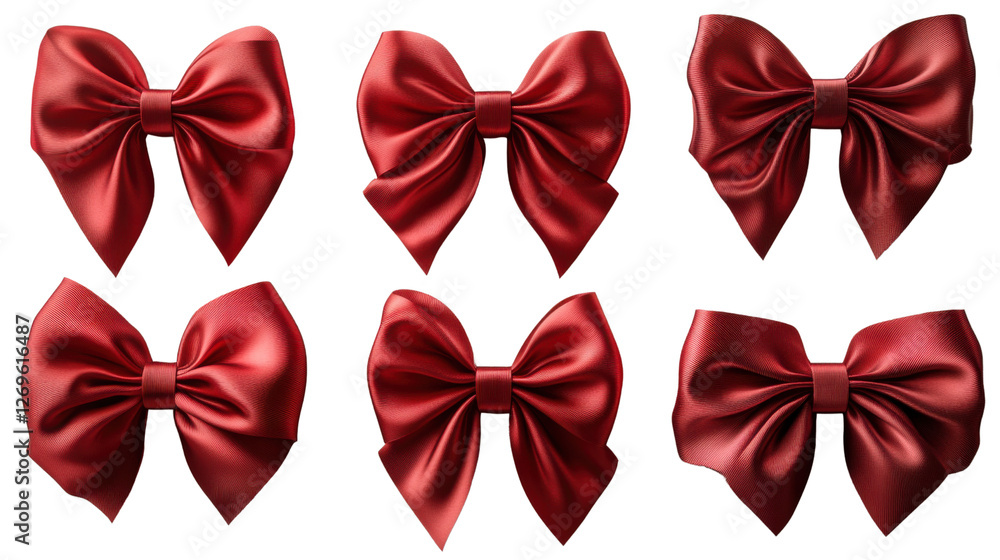 Red satin bows in various styles and sizes, perfect for gifts and decorations Red satin bows in various styles and sizes, perfect for gifts and decorations