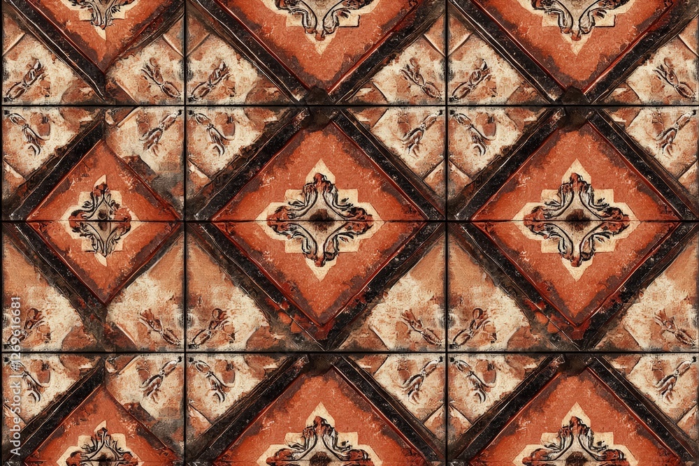 Old handmade terracotta tile flooring seamless texture map pattern background Old handmade terracotta tile flooring seamless texture map pattern background
