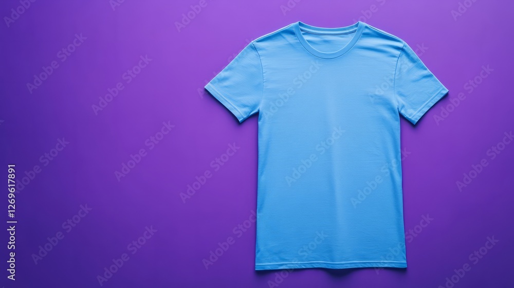 blank light blue t-shirt against a plain purple background, minimalistic design blank light blue t-shirt against a plain purple background, minimalistic design