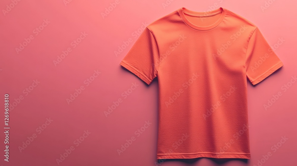 Back of a blank orange t-shirt displayed on a pastel pink background, simple and minimalistic Back of a blank orange t-shirt displayed on a pastel pink background, simple and minimalistic