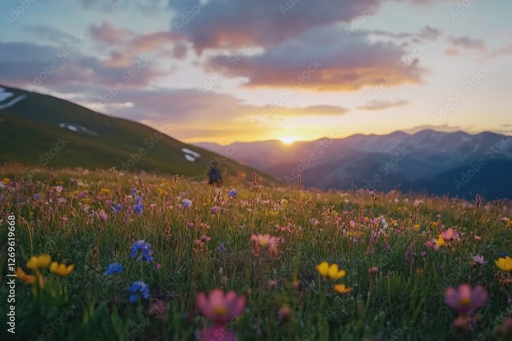 Obraz premium Person Walking Through Field of Flowers
