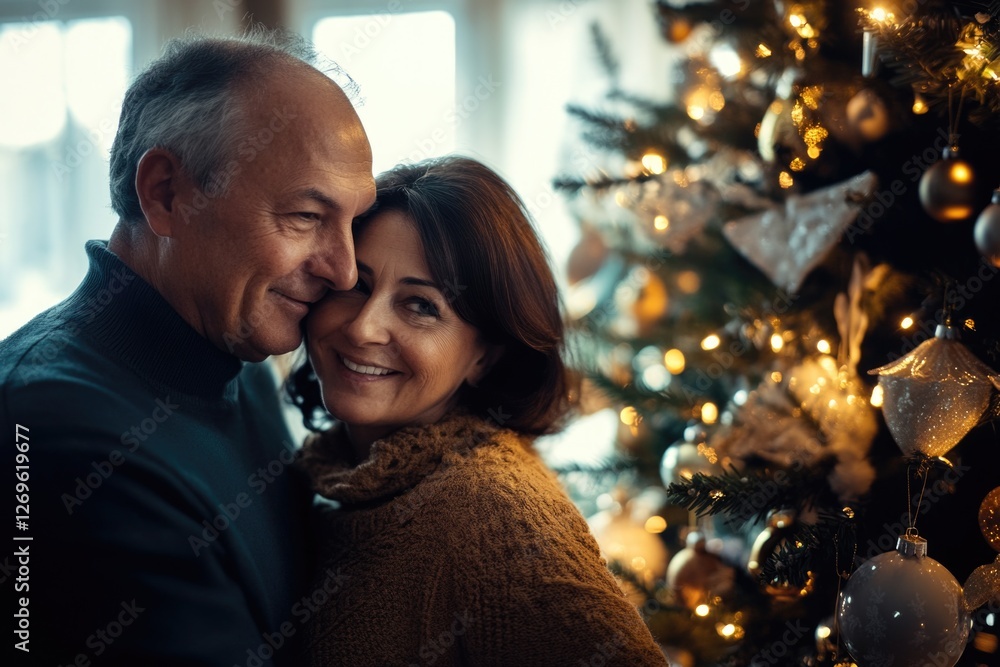 Fototapeta premium Couple by Christmas Tree