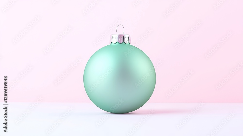 Festive mint green christmas ornament on soft pink background studio shot holiday decoration minimalist style