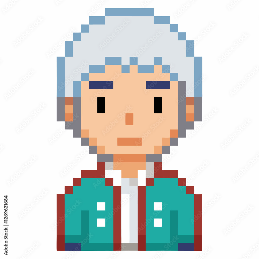 Retro Pixel Art Character Nostalgic 8 Bit Style Avatar with Blue Hair and Red Jacket Retro Pixel Art Character Nostalgic 8 Bit Style Avatar with Blue Hair and Red Jacket