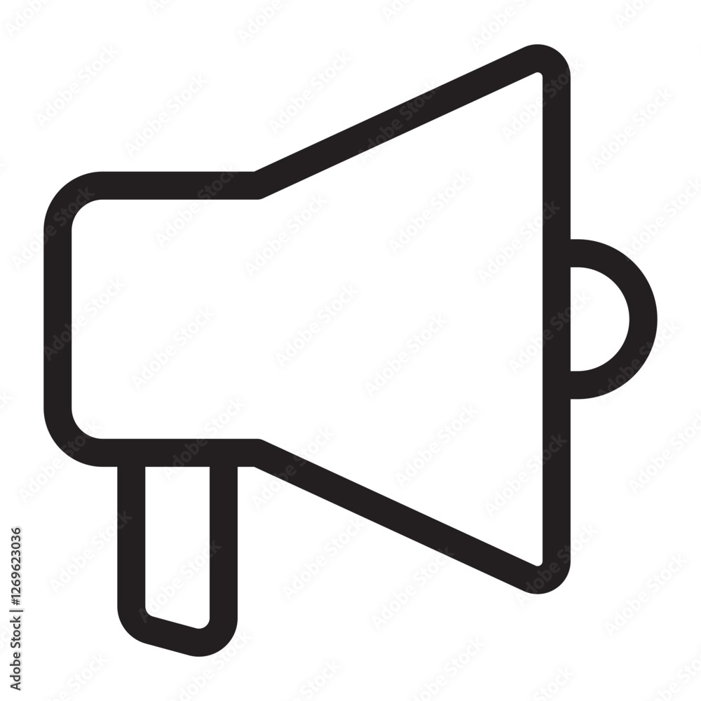 Megaphone outline icon, announcement and marketing symbol, black and white vector illustration isolated on white background. Megaphone outline icon, announcement and marketing symbol, black and white vector illustration isolated on white background.