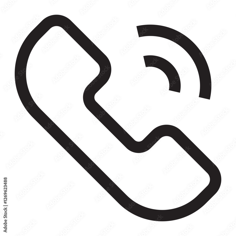 Phone icon with call symbol, communication and contact concept, black and white vector illustration isolated on white background.