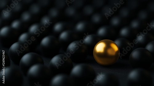 Golden ball stands out among black spheres representing greed and desire for wealth