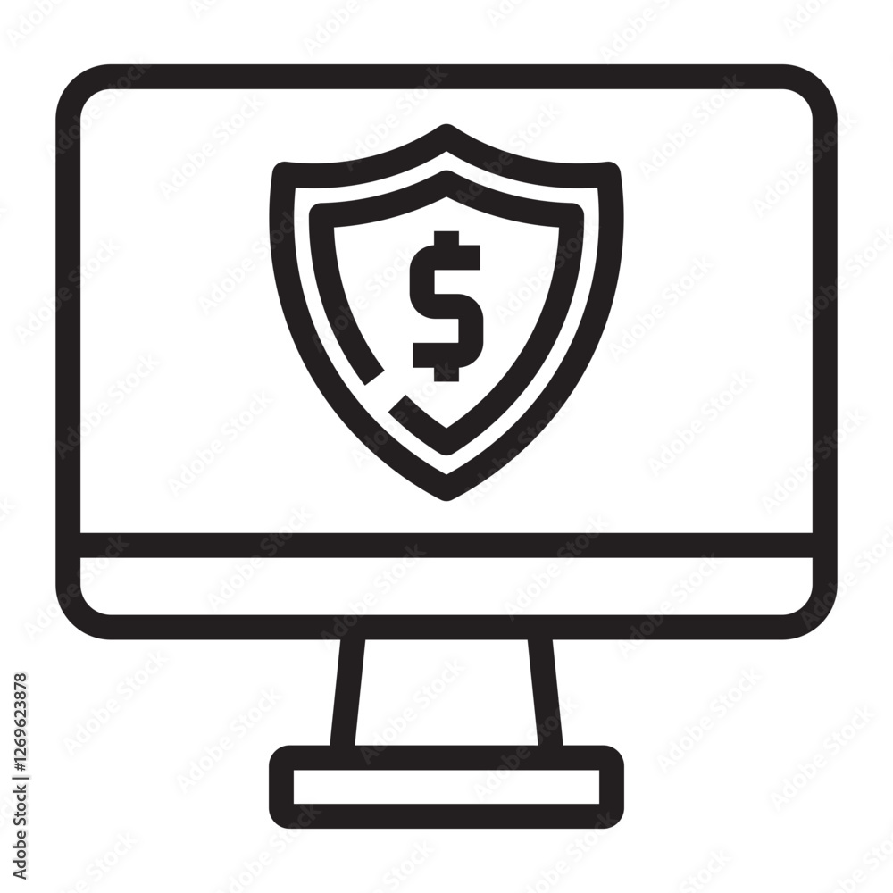 Financial security icon, online banking protection and cybersecurity symbol, black and white vector illustration isolated on white background. Financial security icon, online banking protection and cybersecurity symbol, black and white vector illustration isolated on white background.