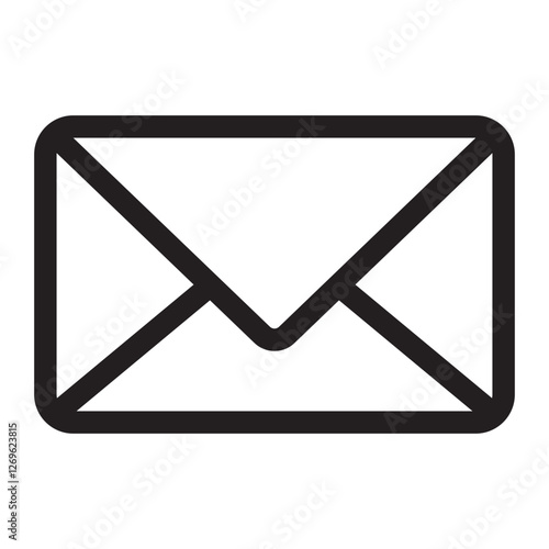 Email icon, message and communication envelope symbol, black and white vector illustration isolated on white background.