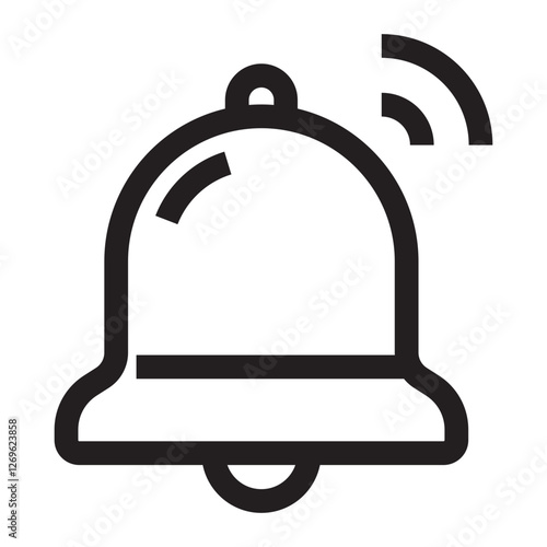 Notification bell icon, alert and reminder symbol, black and white vector illustration isolated on white background.