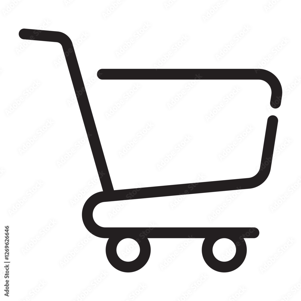 Shopping cart outline icon, retail and e-commerce symbol, black and white vector illustration isolated on white background. Shopping cart outline icon, retail and e-commerce symbol, black and white vector illustration isolated on white background.